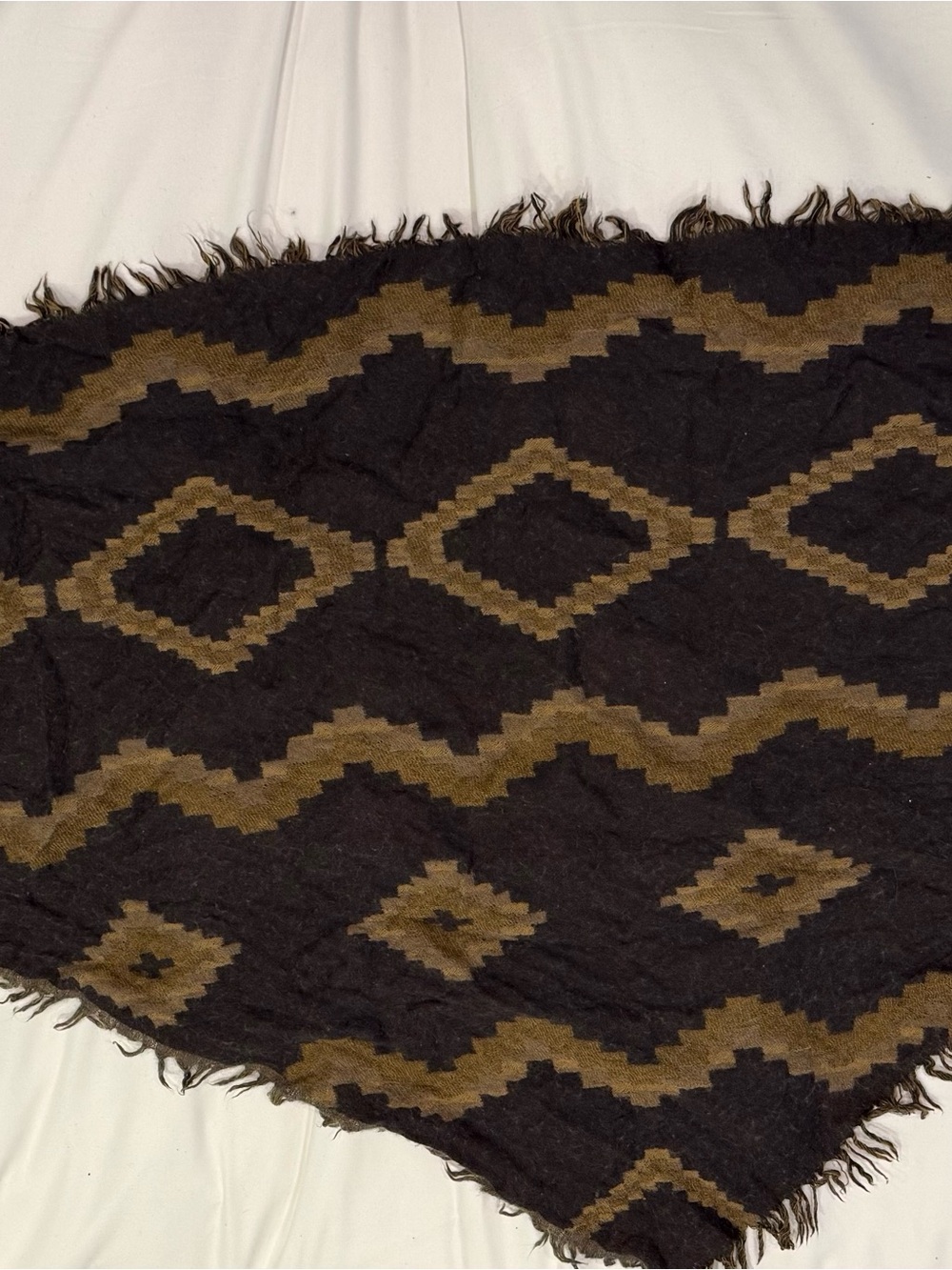 Wilfred Black and Brown Wool Geometric Fringe Scarf